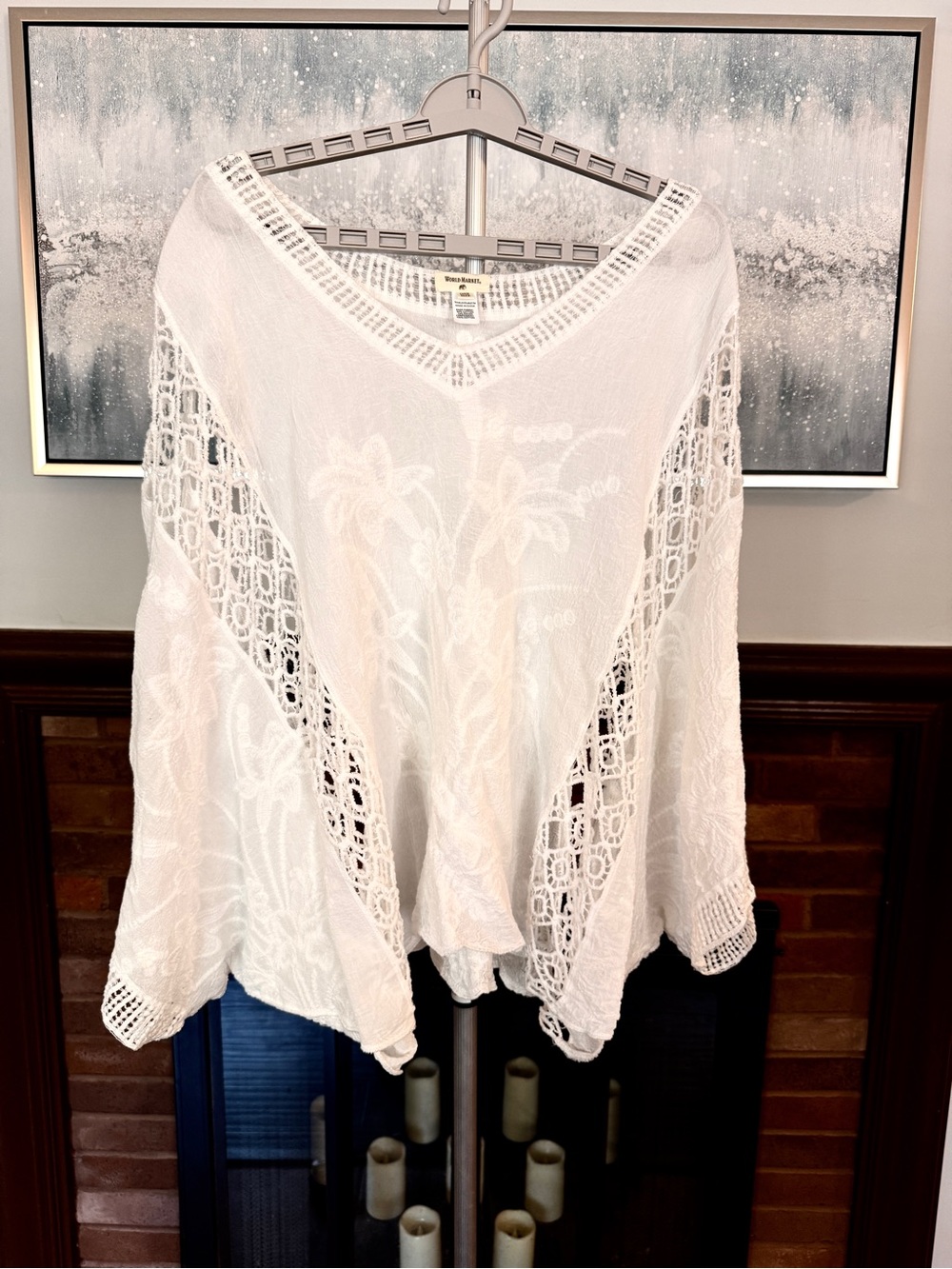 Cost Plus World Market White Crochet Boho Tunic